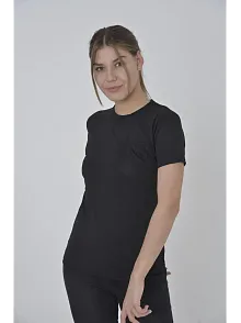 Kadın File Cepli T-shirt Kısa Kol Bisiklet Yaka Slimfit Tişört  - Siyah