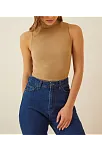 Kadın Full Likralı Fitilli Kaşkorse Body - Camel