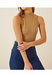 Kadın Full Likralı Fitilli Kaşkorse Body - Camel