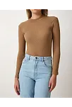 Kadın Full Likralı Fitilli Kaşkorse Body - Kahve