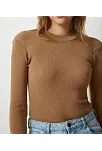 Kadın Full Likralı Fitilli Kaşkorse Body - Kahve