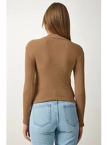 Kadın Full Likralı Fitilli Kaşkorse Body - Kahve