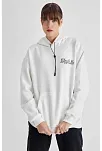 Kadın Oversize Kapüşonlu Cepli Tupac Baskılı 3 İplik Pamuklu Hoodie Sweatshirt - Beyaz