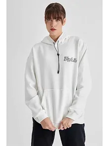 Kadın Oversize Kapüşonlu Cepli Tupac Baskılı 3 İplik Pamuklu Hoodie Sweatshirt - Beyaz