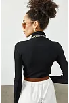 Kadın Kaşkorse Boğazlı Full Likralı Fitilli Body Kazak - Siyah
