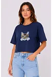 Kadın Kedi Baskılı Oversize Crop Tişört Salaş Basic Yarım Kol T-shirt - Lacivert Kadın Kedi Baskılı Oversize Crop Tişört Salaş Basic Yarım Kol T-shirt - Lacivert