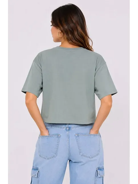 Kadın Kedi Baskılı Oversize Crop Tişört Salaş Basic Yarım Kol T-shirt - Mint Yeşili Kadın Kedi Baskılı Oversize Crop Tişört Salaş Basic Yarım Kol T-shirt - Mint Yeşili