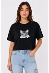 Kadın Kedi Baskılı Oversize Crop Tişört Salaş Basic Yarım Kol T-shirt - Siyah Kadın Kedi Baskılı Oversize Crop Tişört Salaş Basic Yarım Kol T-shirt - Siyah