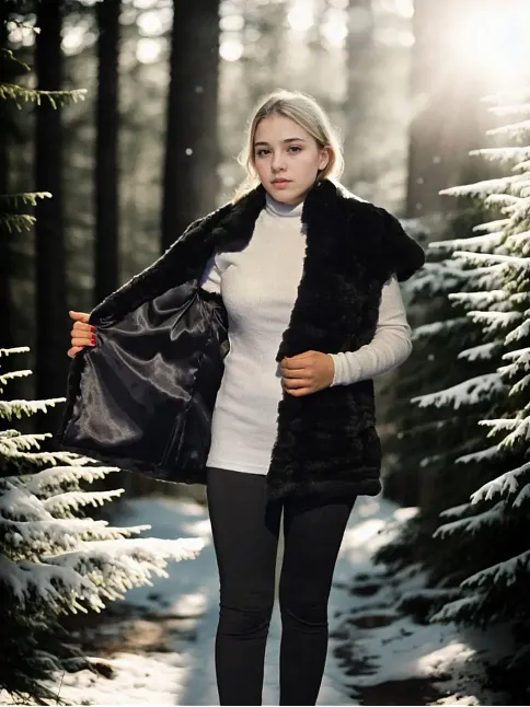 Kadın Premium Doğal Kolsuz Kürk - Siyah