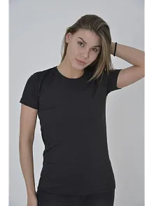 Kadın Omuz Fileli T-shirt Kısa Kol Bisiklet Yaka Slimfit Tişört  - Siyah