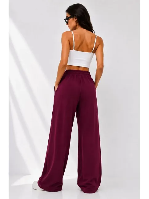 Kadın Osy Modal Yumuşak Dokulu Cima Dikişli Nakışlı Cepli Oversize Bol Paça Eşofman Altı - Bordo