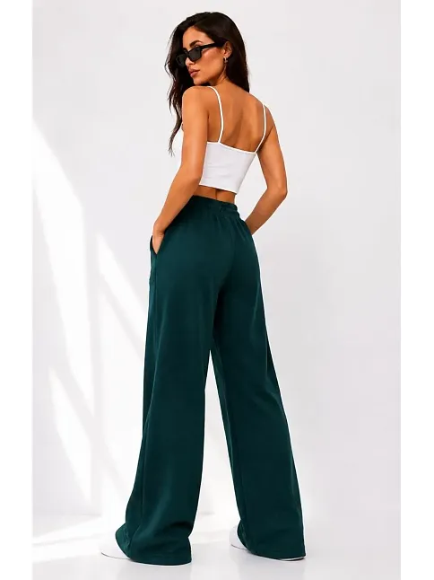 Kadın Osy Modal Yumuşak Dokulu Cima Dikişli Nakışlı Cepli Oversize Bol Paça Eşofman Altı - Yeşil