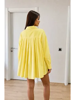 Kadın Oversize Pens Detaylı Cepli Yırtmaçlı Rahat Kalıp Poplin Gömlek - Sarı
