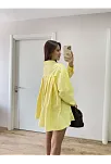 Kadın Oversize Pens Detaylı Cepli Yırtmaçlı Rahat Kalıp Poplin Gömlek - Sarı