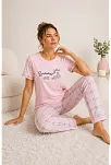 Kadın Pamuklu Penye Summer Baskılı Kısa Kollu Pijama Takımı Ekose Desenli - Pembe