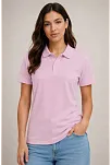 Kadın Polo Yaka Pike Kumaş Düğmeli Basic Tişört Günlük Rahat - Pembe Kadın Polo Yaka Pike Kumaş Düğmeli Basic Tişört Günlük Rahat - Pembe