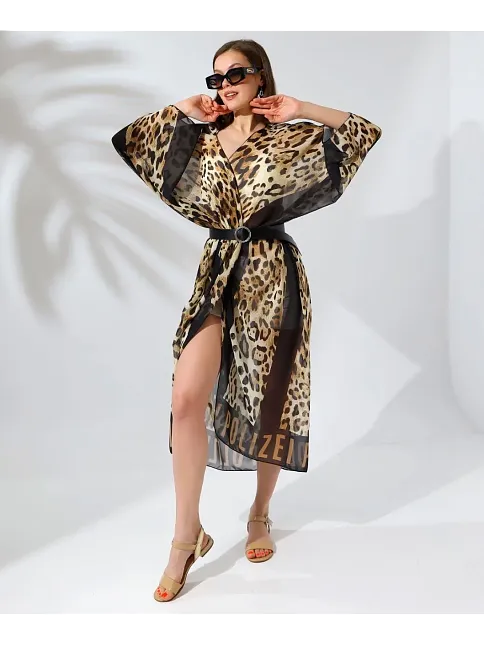 Kadın Rahat Kesim Şifon Kimono - Leopar