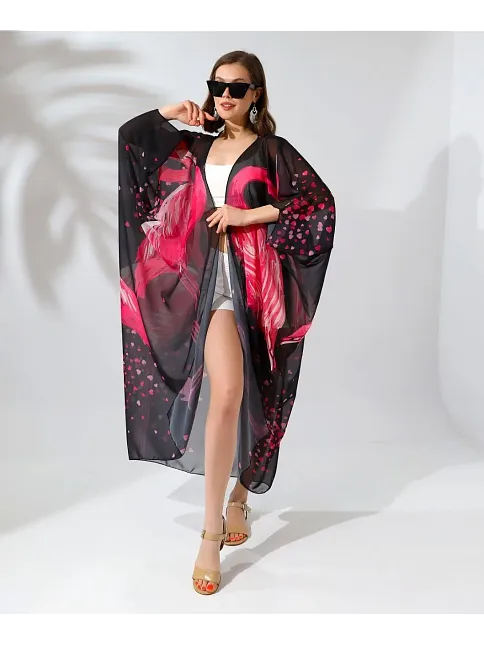 Kadın Rahat Kesim Şifon Kimono - Siyah