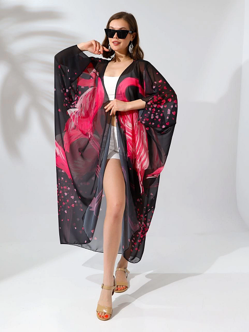 Kadın Rahat Kesim Şifon Kimono - Siyah
