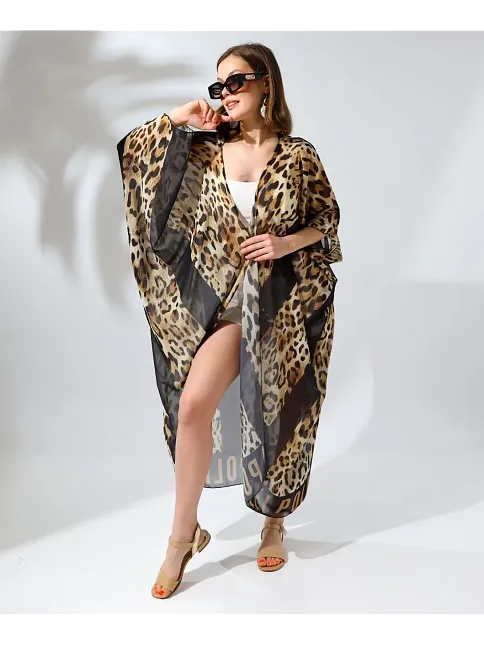 Kadın Rahat Kesim Şifon Kimono - Leopar