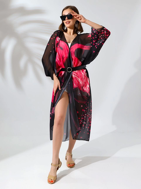 Kadın Rahat Kesim Şifon Kimono - Siyah
