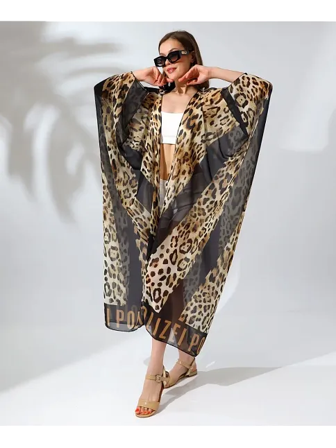 Kadın Rahat Kesim Şifon Kimono - Leopar