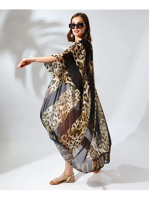 Kadın Rahat Kesim Şifon Kimono - Leopar