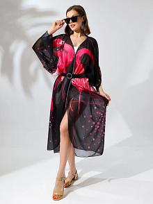 Kadın Rahat Kesim Şifon Kimono - Siyah
