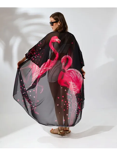 Kadın Rahat Kesim Şifon Kimono - Siyah