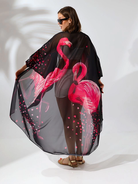 Kadın Rahat Kesim Şifon Kimono - Siyah