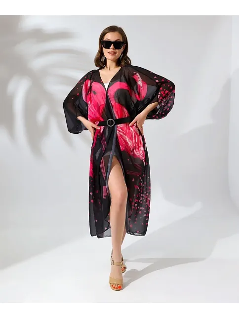 Kadın Rahat Kesim Şifon Kimono - Siyah