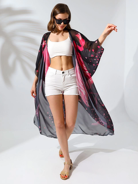 Kadın Rahat Kesim Şifon Kimono - Siyah