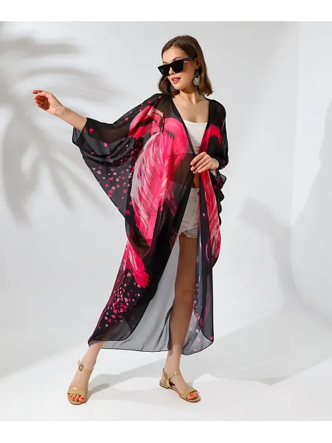 Kadın Rahat Kesim Şifon Kimono - Siyah