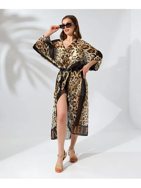 Kadın Rahat Kesim Şifon Kimono - Leopar