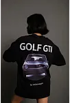 Kadın Oversize Tişört Golf Gtı Retro Araba Baskılı T-shirt - Siyah