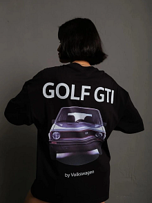 Kadın Oversize Tişört Golf Gtı Retro Araba Baskılı T-shirt - Siyah