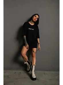 Kadın Oversize Tişört Golf Gtı Retro Araba Baskılı T-shirt - Siyah