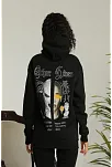 Kadın Oversize Kapüşonlu Cepli Baskılı 3 İplik Pamuklu Hoodie Sweatshirt - Siyah
