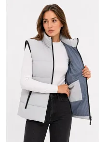 Kadın Şişme Yelek Fermuarlı Dış Cep İç Cepli Elyaf Dolgulu Astarlı Yelek - Gri Kadın Şişme Yelek Fermuarlı Dış Cep İç Cepli Elyaf Dolgulu Astarlı Yelek - Gri