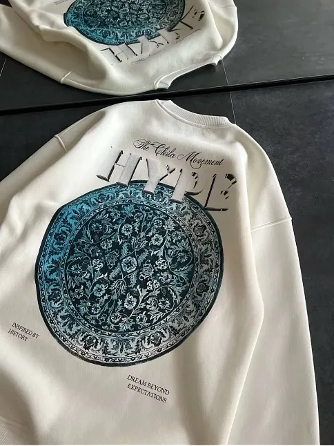 Kadın 3 İplik Pamuklu Bisiklet Yaka Baskılı Sweatshirt - Beyaz