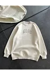 Kadın 3 İplik Pamuklu Bisiklet Yaka Baskılı Sweatshirt - Beyaz