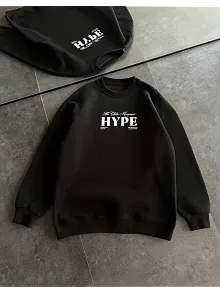 Kadın 3 İplik Pamuklu Bisiklet Yaka Baskılı Sweatshirt - Siyah