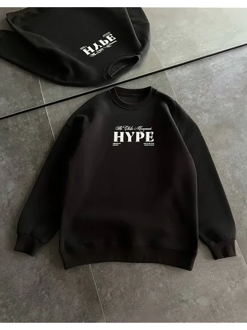 Kadın 3 İplik Pamuklu Bisiklet Yaka Baskılı Sweatshirt - Siyah