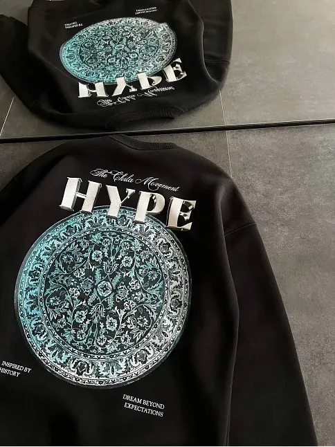 Kadın 3 İplik Pamuklu Bisiklet Yaka Baskılı Sweatshirt - Siyah