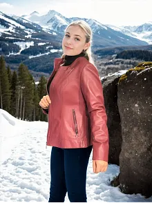 Kadın Premium Doğal Deri Ceket - Bordo