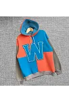 Kadın W Nakış İşlemeli Kapüşonlu 3 İplik Pamuklu Parçalı Sweatshirt Hoodie - Mavi