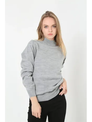 Kadın Yarım Balıkçı Yaka Triko Kazak - Gri