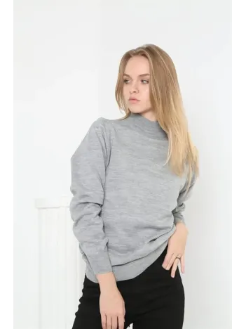 Kadın Yarım Balıkçı Yaka Triko Kazak - Gri
