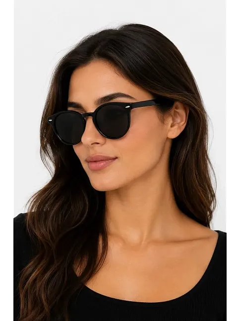 Kadın Yuvarlak Çerçeveli Uv400 Güneş Gözlüğü Siyah