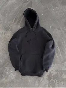 Kadın Kapüşonlu Kanguru Cepli 3 İplik Pamuklu Oversize Hoodie Sweatshirt - Füme